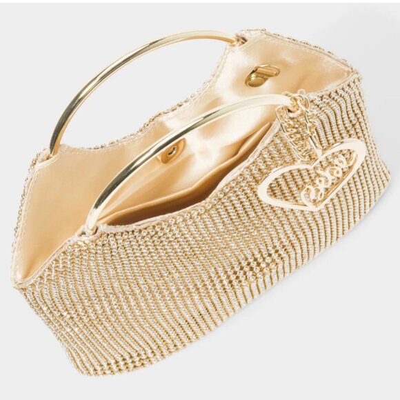 bebe Alabama Metal Handle Crossbody Clutch, Gold, NWT - Picture 3 of 8